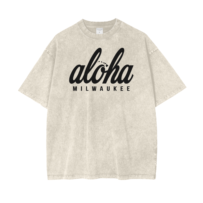 aloha,milwaukee,mke,tee,t-shirt,apricot,stone wash