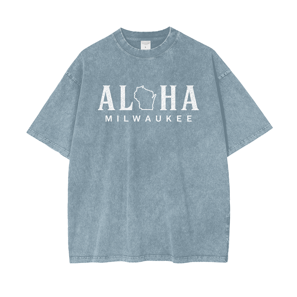 Aloha Milwaukee Vintage Snow Wash Oversized Tee (island blue)