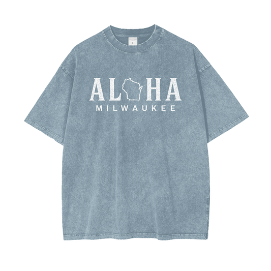 Aloha Milwaukee Vintage Snow Wash Oversized Tee (island blue)
